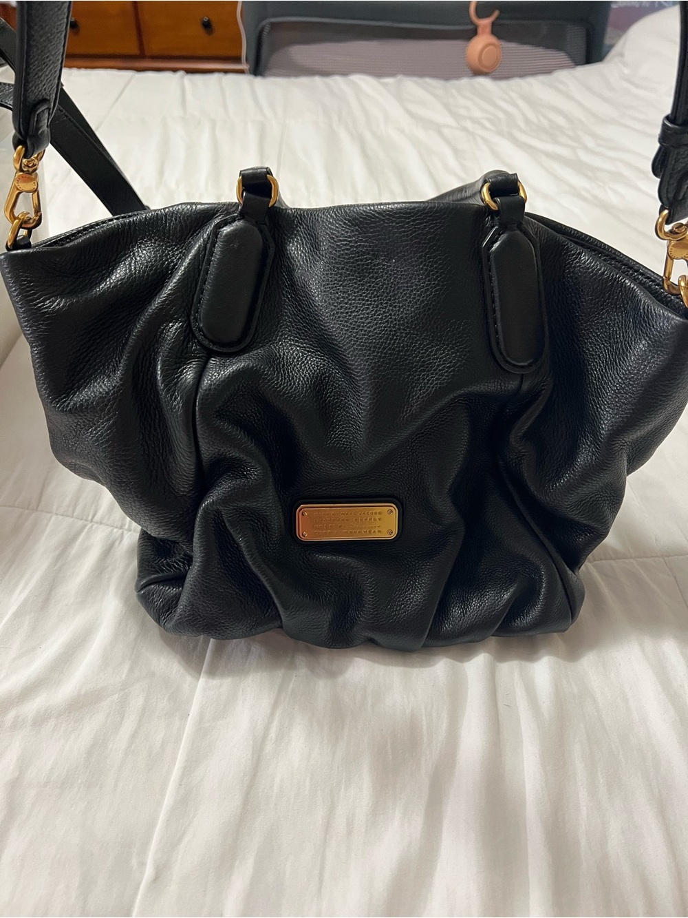 Marc by Marc Jacobs Black Leather Shoulder Bag with Gold Plaque